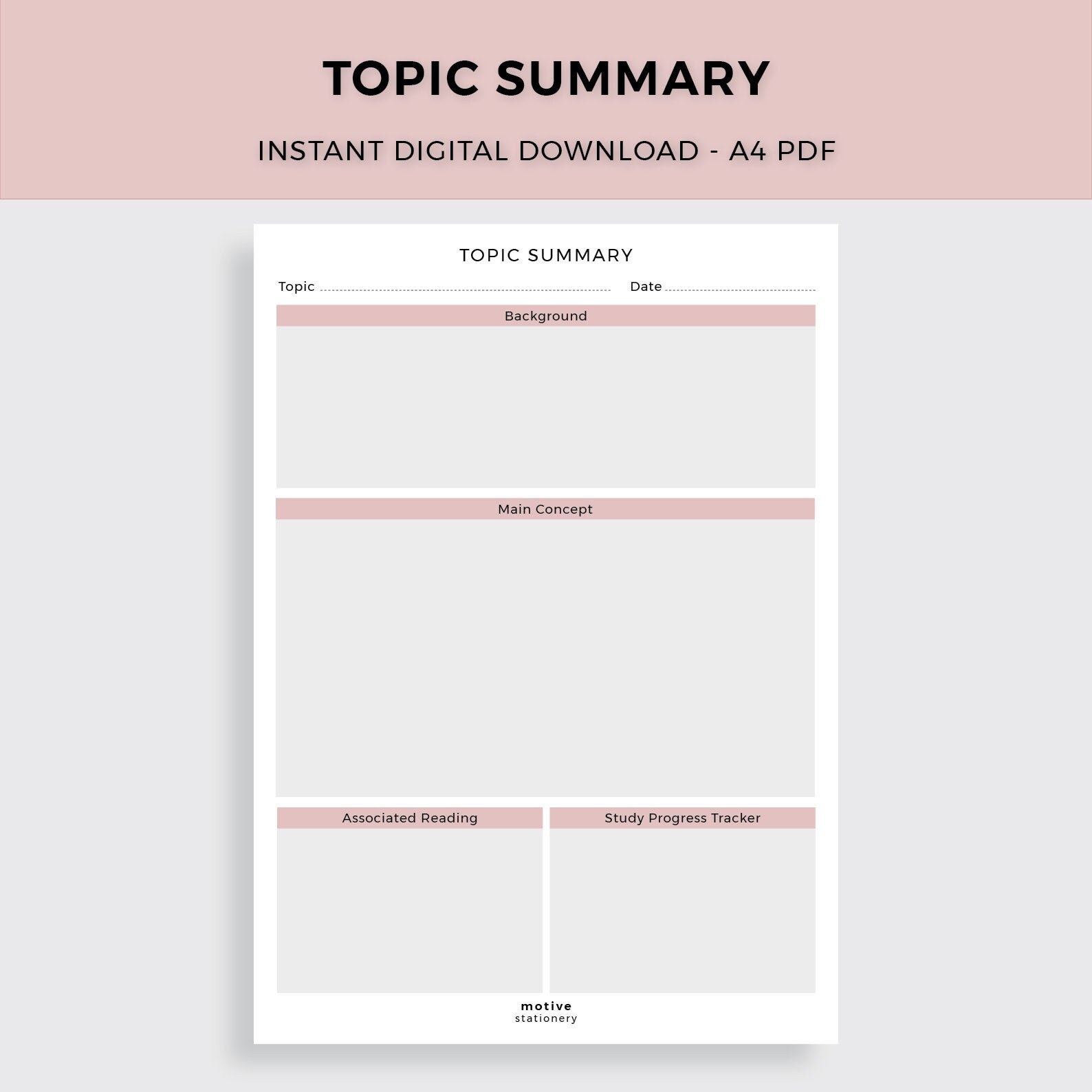 Topic Summary Notetaking Template Instant Digital Download A4 Etsy UK