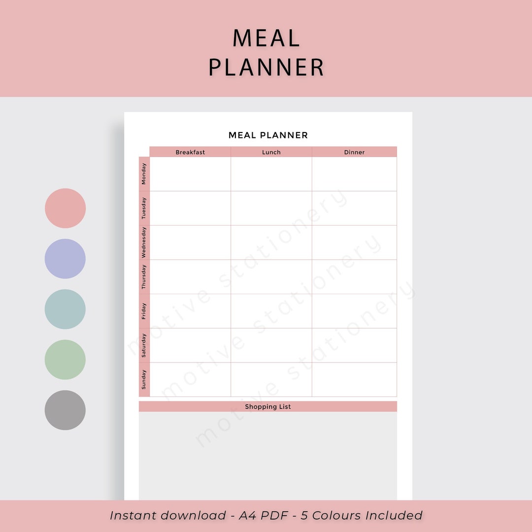 Weekly Meal Planner Meal Tracker Student Family Meal Organiser - A4 PDF ...