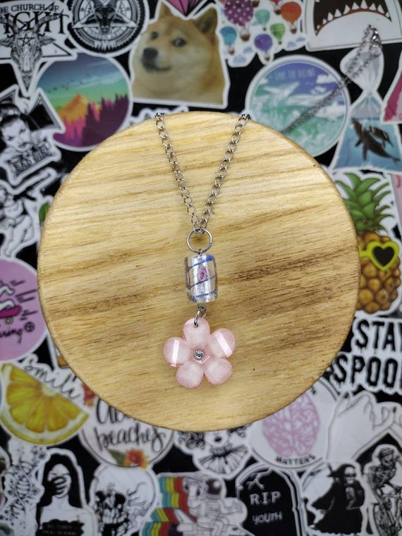 Handmade Flower Pendant Necklace, 22in Stainless Steel Chain - Etsy