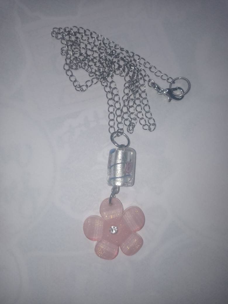 Handmade Flower Pendant Necklace, 22in Stainless Steel Chain - Etsy