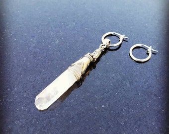 The Wand- clear quartz Mono Earring. Single Earring. Male. Female. Unisex.