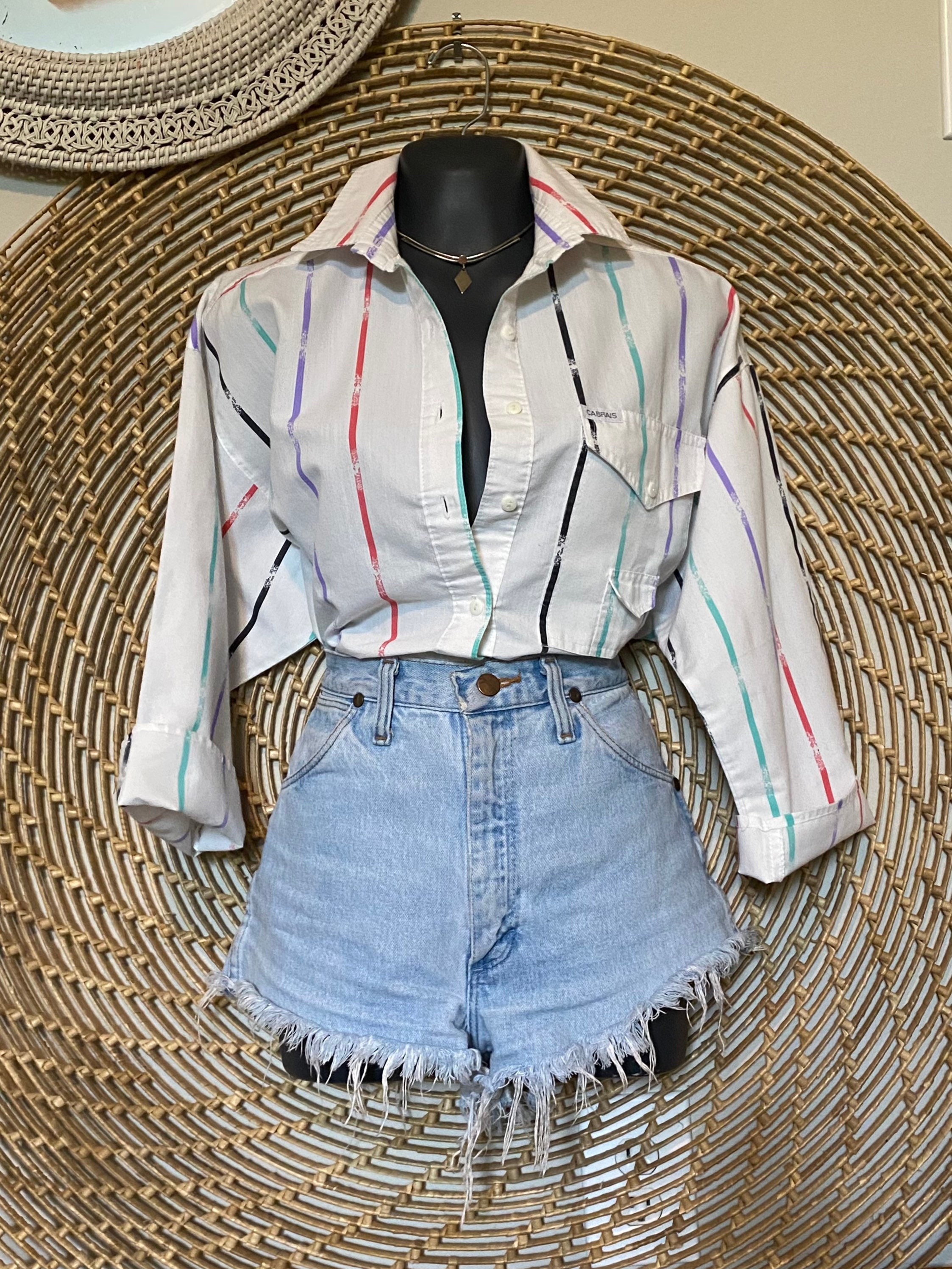 80s Vintage Striped Collared Blouse Minimalist 1980s Button | Etsy