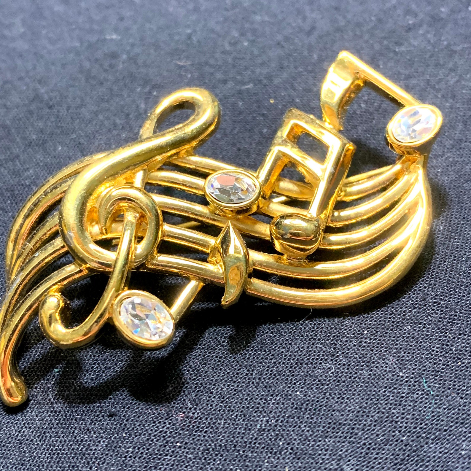 Vintage Melody of Music Pin gold and diamond rhinestone | Etsy