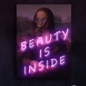 Mona Lisa neon sign, Beauty is inside sign, Mona Lisa pop art, Mona Lisa artwork, Neon sign art decor, Mona Lisa wall art, Mona Lisa decor