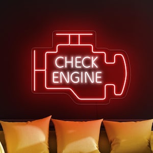 Engine neon sign, Check engine light sign, Garage neon sign, Car lover gift, Engine wall decor, Car service decor, Garage wall art decor