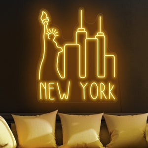 New York skyline neon sign, Statue of Liberty neon sign, City skyline neon, New York gift, Cityscape sign decor, New York wall art decor
