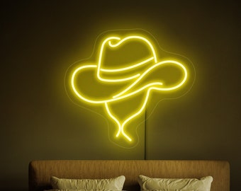 Cowboy hat neon sign, Hat neon sign, Straw hat neon sign, Western neon, Cowboy neon sign, Wild west neon, Cowboy hat art, Cowboy hat decor