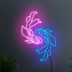 Koi fish neon sign, Japan neon sign, Fish led sign, Kanji sign, Japanese fish neon sign, Japanese wall art decor, Koi fish wall art decor