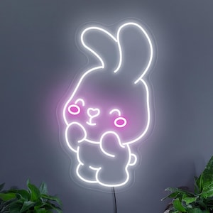 Cute bunny neon sign, Rabbit neon sign, Kids room neon sign, Neon sign bedroom, Animal neon sign, Neon sign nursery, Kawaii bunny art decor