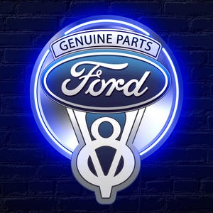 Ford Leuchtreklame, Ford V8 Schild, Ford LED-Schild, Ford Logo, Ford Geschenk, Garage Leuchtreklame, Auto-Logo-Schild, Originalteile Schild, Ford Wand Kunst Dekor