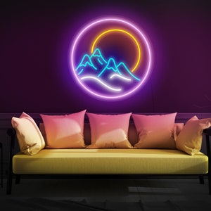 Mountain Neon Sign, Mountain Led Sign, Mountain Light Up Sign, Sunset Neon Sign, Neon Sign Bedroom, Mountain Wall Decor, Mountain Wall Art