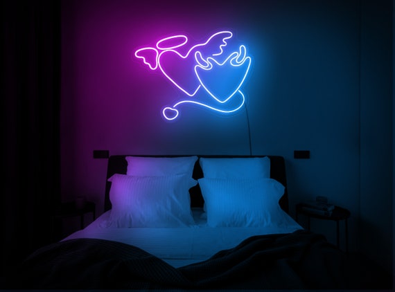 Devil and angel 2024 heart neon sign