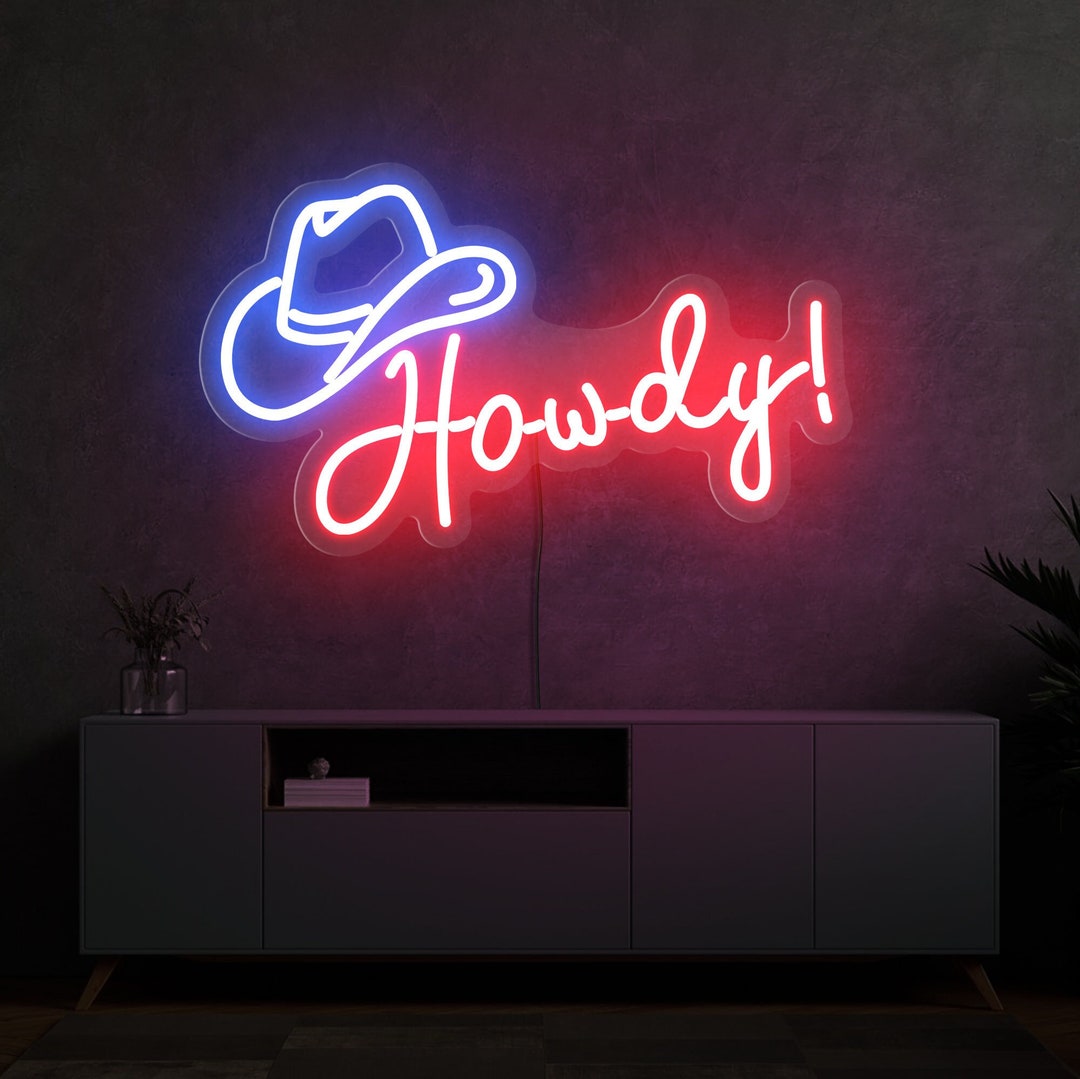 Howdy Neon Sign, Howdy Led Sign, Cowboy Hat Neon Sign, Cowboy Neon Sign ...