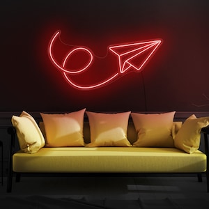 Insegna al neon con aeroplano di carta, Decorazione murale con aeroplano di carta, Arte con aeroplano di carta, Insegna al neon con aeroplano, Insegna a LED con aeroplano, Insegna luminosa con aeroplano
