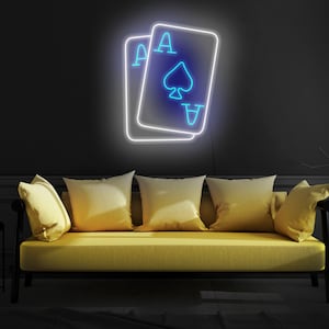 Placa de neon de cartas, Placa de led de cartas, Placa de neon de pôquer, Placa de led de pôquer, Placa de luz de pôquer, Placa de sala de pôquer, Decoração de sala de pôquer, Decoração de parede de placa de neon
