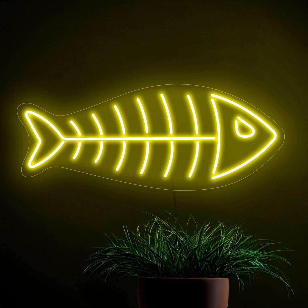 Fish Neon Sign, Fishbone Neon Sign, Skeleton Fish Neon Sign, Fish Led ...