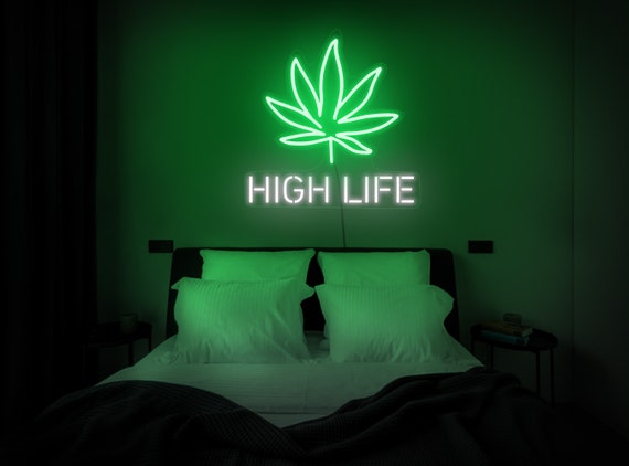 High Life Neon Schild, High Life LED Schild, High Life Wanddekor, Marihuana  Neonschild, Rauchshop Dekor, Marihuana LED Schild, Grünes Neonschild -   Schweiz