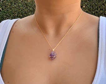 Amethyst stone pendantamethyst stone necklacenatural stone pendantnecklaces