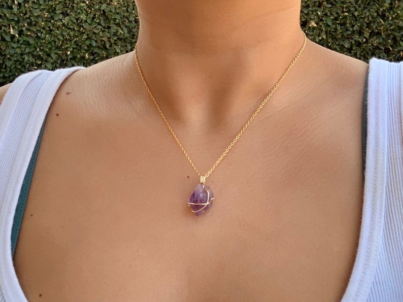 Dainty Amethyst Necklace, Amethyst Necklace, Dainty Gold Necklace, Wire Wrapped Amethyst Necklace, Wire Wrapped Necklace, Gold Necklace 