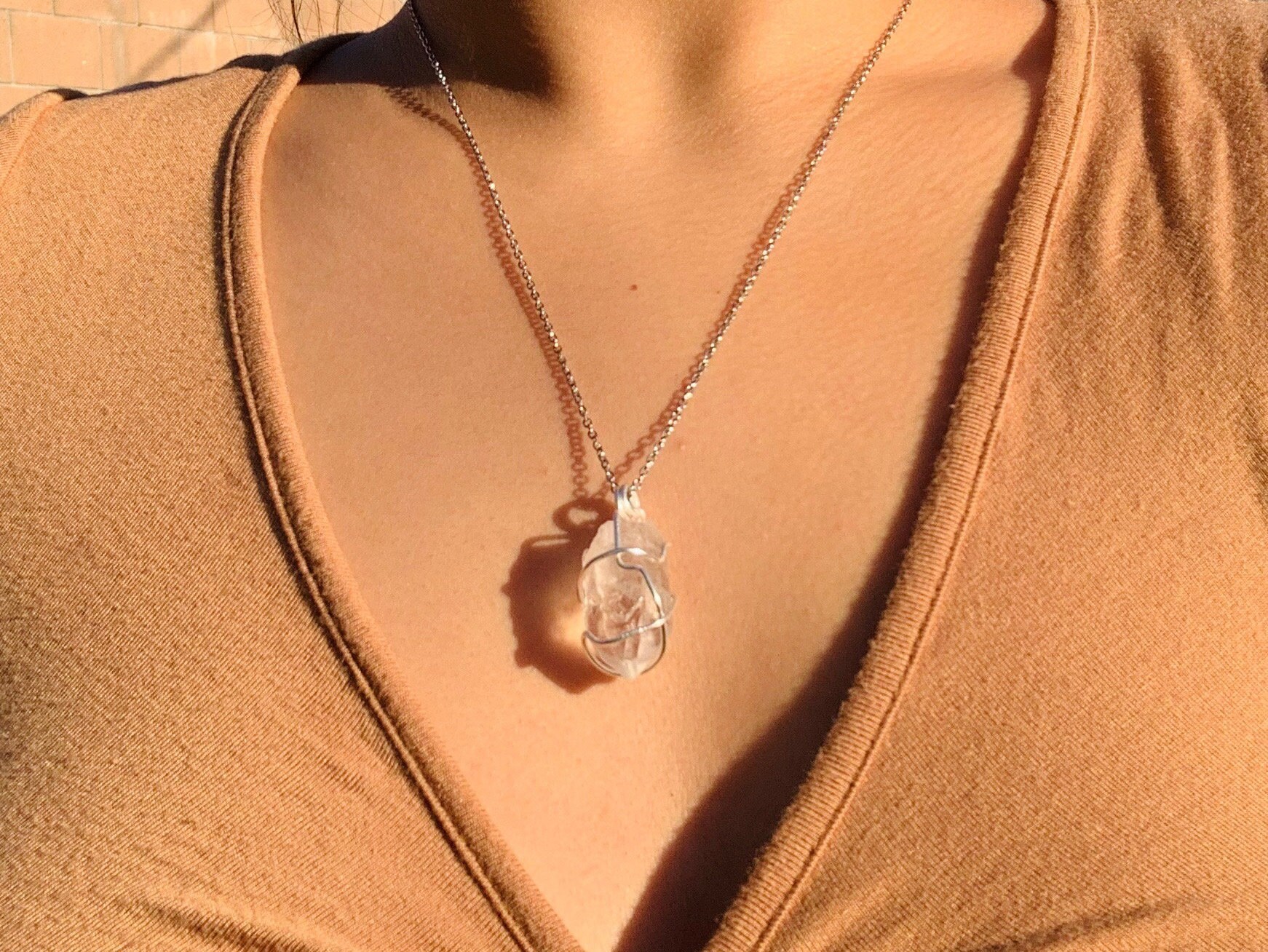 Raw Clear Quartz Necklace Wire Wrapped Necklace Dainty Etsy
