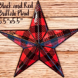 Rustic Black and White Buffalo Plaid Barn Star/ (1) 5.5” / Red and Black Check/ Metal Farmhouse Star/ Christmas Plaid Decor/ Plaid Ornament