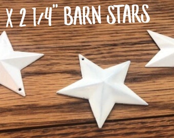 White  Barn Stars - (3) 2.25”  White Metal Craft Stars, White Primitive Stars, Farmhouse Star/ Handmade/ Handcrafted/ Handpainted, flag star