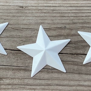 White Barn Stars, (3)-2.5” x 2.5”, Metal Stars, Custom Painted Stars,  Ornaments, Primitive Decor, Metal Craft Stars, 3D, Hollow Back Star