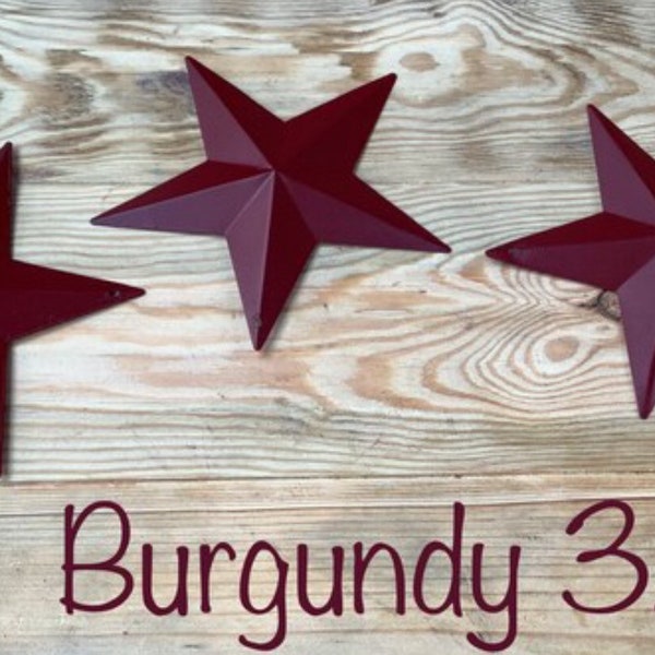 Burgundy Metal Barn Stars- Set of (3) 3.75” x 3.75”- Painted Barn Star, Rustic Farmhouse Decor, Country Decor, Americana, Rust Resistant