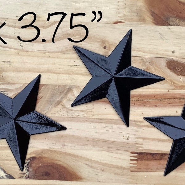 Rustic Black Vintage Metal Barn Stars Set of (3) 3.75” - Farmhouse Stars,, Rust Resistant Indoor/Outdoor Black Stars, popery dish stars.