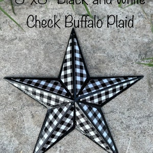 Rustic Black and White Buffalo Plaid Barn Star/ (1) 8”x8”/ Black & White Check/ Metal Farmhouse Star/ Christmas Plaid Decor/ Plaid Ornament