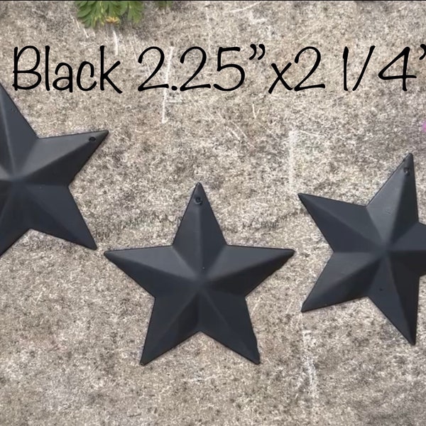 Black Primitive Metal Barn Stars- (3) 2.25”x2.25” - Rustic, 3D, Lodge, Rustic Farmhouse Decor, Country Decor, Americana, black metal stars