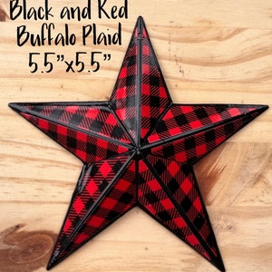 Rustic Farmhouse Buffalo Plaid Barn Star - (1)  5.5” x 5.5”/ Red and Black Buffalo Plaid/ Red and Black Check/ Gingham Check