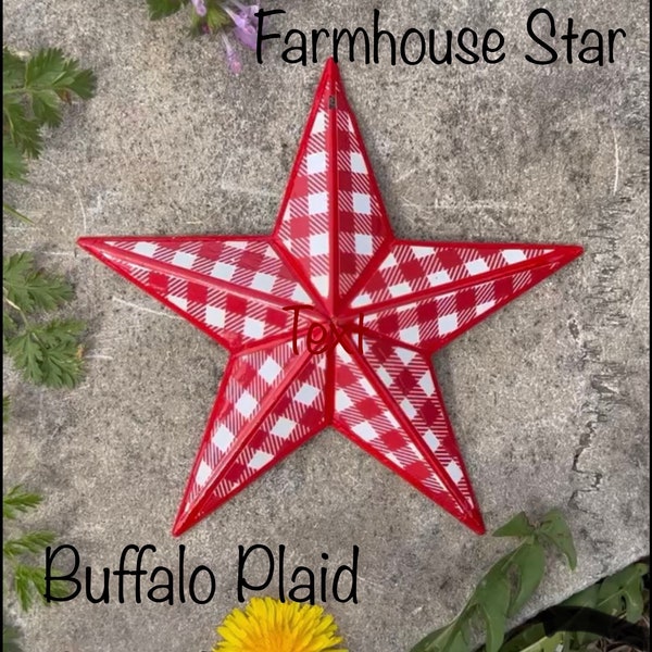 Rustic Farmhouse Buffalo Plaid Barn Star - (1)  5.5” x 5.5”/ Red and White Buffalo Plaid/ Red and White Check/ Gingham Check