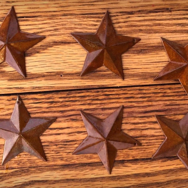 Distressed Rustic Farmhouse Stars 2.25” x 2.25”  (6 STARS) Primitive Americana, Western Decor, Rusty  Barn Stars w/ Clear Enamel Finish