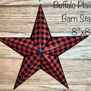 Handcrafted - Red and Black  Buffalo Plaid Barn Star / Small Check/ Farmhouse/ Galvanized Metal Wall Art/ Primitive Barn Star