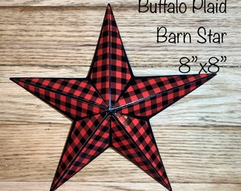 Red and Black Buffalo Plaid Barn Star - (1) 8”x8” / Farmhouse Decor/ Rustic Mantle Star/ Buffalo Plaid Decor/ Rustic Christmas Ornaments