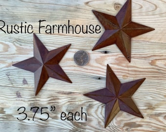 Distressed Farmhouse Stars w/ Enamel Finish/ Set of (3) 3.75”x 3.75” Metal Stars- Rustic Barn Stars, Farmhouse Decor, Primitive Americana