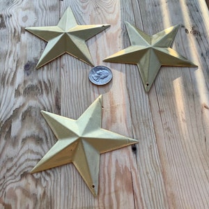 Gold Stars, (3)- 3.75”x3.75” , Metal Barn Stars, Gold Metallic Stars,  Rustic Farmhouse, Primitive Decor, Metal Craft Stars, Texas Stars