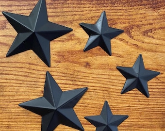 Distressed Black Farmhouse Stars (5) - (2) 2.5” / (3) 1.5”- Primitive Western Metal Stars w/ Clear Coat, 3D, Metal Craft Stars, Barn Stars