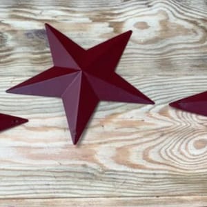 Burgundy Barn Stars, (3)- 3.75”x3.75” , Metal Stars, Custom Painted Stars, Primitive Decor, Metal Craft Stars, 3D, Hollow Back Stars