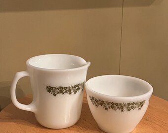 Vintage Pyrex/Corning Spring Blossom Sugar and Creamer Set. Two pieces, Vintage
