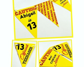 Caution Teenager 13th Birthday Banner, Warning Pendant Party Decor, Personalized Teen House Sign, Corrugated Custom Birthday Decoration