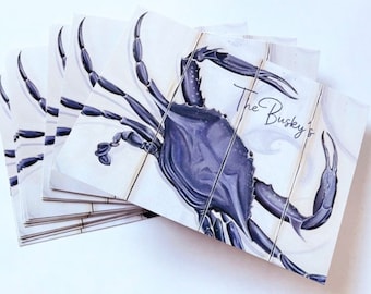 Blue Crab Chesapeake Inspired Folded Note Cards, Paper Blank Note Cards Dozen, Greeting Writing Material, Annapolis Maryland Coastal, 5x7