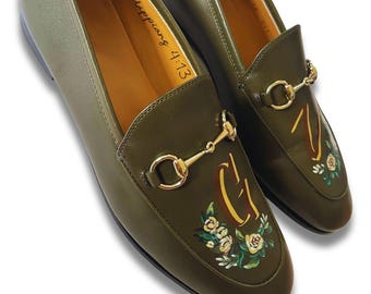 Personalized Loafers, Monogrammed Leather Shoes, Custom Bespoke Hand painted, Monogrammed your Accessory Initials Stripe, Philippians 4:13