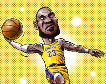 Lebron James fan art print 8.5 x 11 Choose Gold or Purple uniform