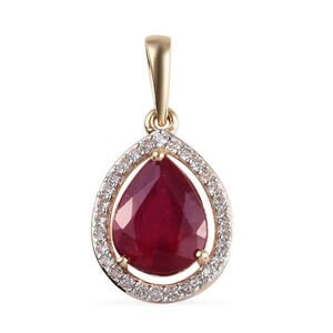 PREMIUM 2.45 ctw AA Niassa Ruby and Zircon Pendant in 10K Yellow Gold with chain