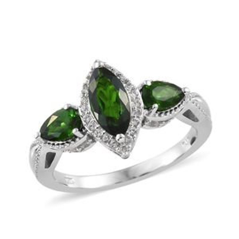 Russian Diopside Zircon Platinum Over Sterling Silver Ring 2.50 ctw Size 7.0