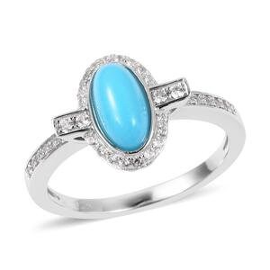 Arizona Sleeping Beauty Turquoise, White Zircon Sterling Silver Ring 1.46 ctw  size 10