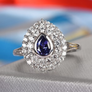 2.30 ctw  AAA Premium Tanzanite Zircon Statement Ring in Platinum Over Sterling Silver Size 7