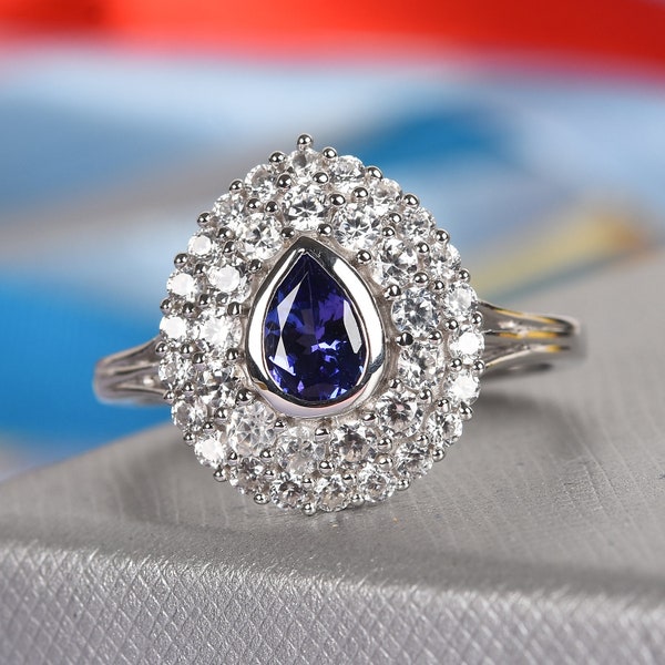 2.30 ctw  AAA Premium Tanzanite and Zircon Ring in Platinum Over Sterling Silver Size 5 or 7